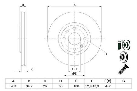 FREN DİSKİ ÖN 283mm PARTNER-207-208-307-C3-C4-C5-DS3-DS4-XARA-BERLİNGO-CORSA F-CROSSLAND 1999- A.Fiy