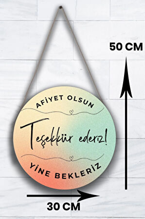 Cafe, Restoran, Büfe Cam Kapı Pano Karşılama Tabelası, Teşekkür Ederiz Yazılı Askılı Dükkan Tablosu