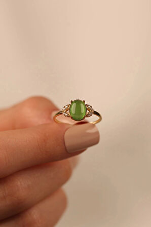 Yeşil Opal Taşlı Altın Yüzük