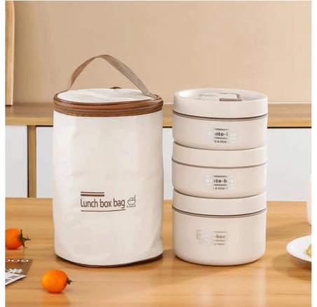 Yalıtımlı Termos Çantalı Paslanmaz 3 Bölmeli 3 Litre Yemek Saklama Kabı Sefer Tası Gıda Muhafaza  Kabı