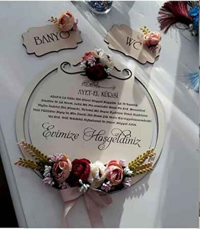 Yuvarlak Güllü Ahşap Kapı Süsü Pleksi 30cm