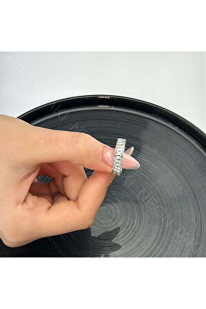 Zirkon Taşlı, Paslanmaz Çelik Yüzük 20, Gümüş Renk, 17 Numara