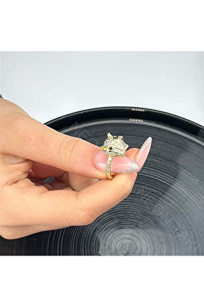 Xxx Blv Figürlü, Zirkon Taşlı Yüzük 25, Altın Renk, Ayarlanabilir