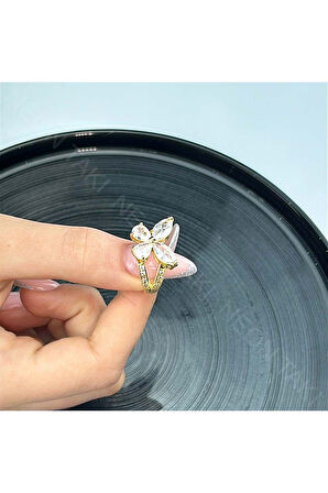 Xxx Kelebek Figürlü Zirkon Taşlı Yüzük 42, Altın Renk, Ayarlanabilir