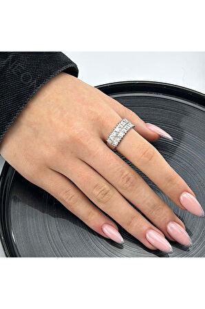 Zirkon Taşlı Yüzük 44, Gümüş Renk, Ayarlanabilir