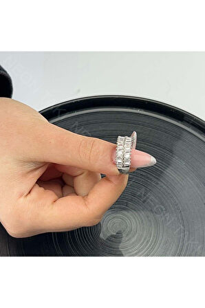 Zirkon Taşlı Yüzük 44, Gümüş Renk, Ayarlanabilir