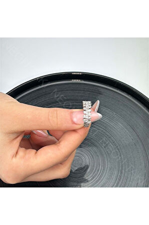 Zirkon Taşlı Yüzük 45, Gümüş Renk, Ayarlanabilir