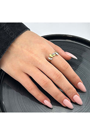 Xxx Gül Figürlü, Zirkon Taşlı Yüzük 53, Altın Renk, Ayarlanabilir