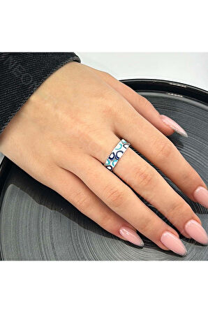 Xxx Nazar Figürlü, Paslanmaz Çelik Yüzük 59, Gümüş Renk, Ayarlanabilir