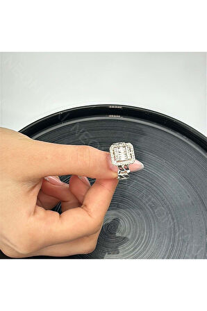 Zirkon Taşlı Yüzük 73, Gümüş Renk, Ayarlanabilir