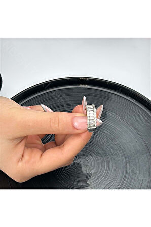 Zirkon Taşlı Yüzük 75, Gümüş Renk, Ayarlanabilir