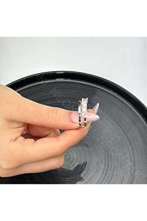 Zirkon Taşlı Yüzük 76, Gümüş Renk, Ayarlanabilir