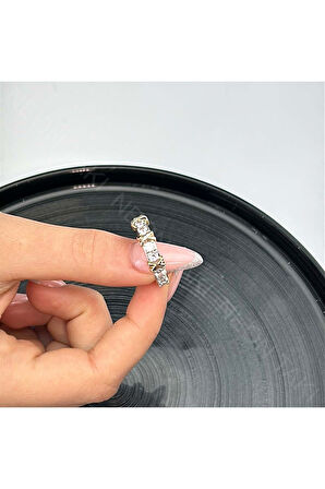 Xo Figürlü Zirkon Taşlı Ayarlanabilir Yüzük 78, Gümüş Renk, Ayarlanabilir