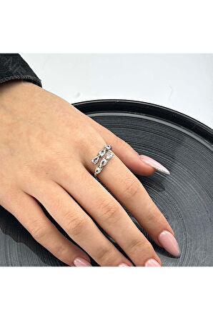 Zirkon Taşlı Yüzük 85, Gümüş Renk, Ayarlanabilir