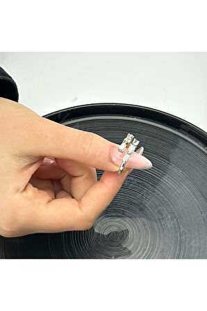 Zirkon Taşlı Yüzük 85, Gümüş Renk, Ayarlanabilir