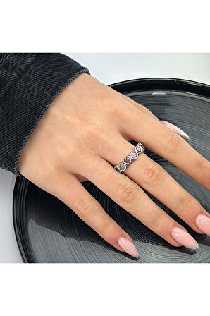 Zirkon Taşlı, Kalp Figürlü, Yüzük 92, Gümüş Renk, Ayarlanabilir