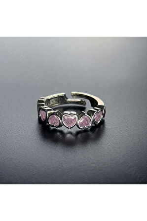 Zirkon Taşlı, Kalp Figürlü, Yüzük 92, Gümüş Renk, Ayarlanabilir