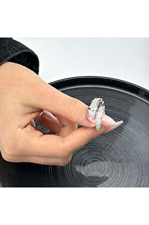 Blv Figürlü, Zirkon Taşlı Yüzük 94, Gümüş Renk, Ayarlanabilir