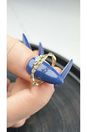 Zirkon Taşlı, Ay Ve Yıldız, Çelik Yüzük 107, Altın Renk, Ayarlanabilir