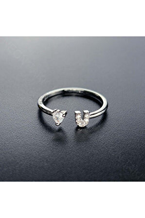 Zirkon Taşlı Seni Seviyorum Bijuteri Eklem Yüzük 122 Gümüş Renk Ayarlanabilir
