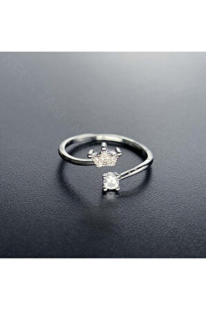 Zirkon Taşlı, Taçlı, Bijuteri Eklem Yüzüğü 124, Gümüş Renk, Ayarlanabilir