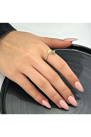 Zirkon Taşlı, Deniz Kızı , Paslanmaz Yüzük 130, Kasa Altın Renk Ayarlanabilir