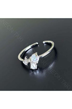 Zirkon Taşlı, Mineli Incili Paslanmaz Yüzük 132 Kasa Gümüş Renk Ayarlanabilir