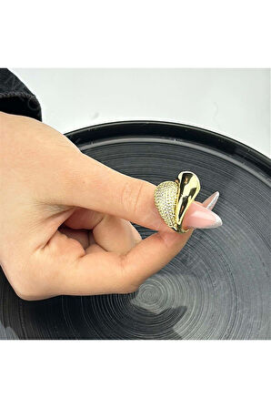 Zirkon Taşlı, Yüzük 136, Altın Renk, Ayarlanabilir