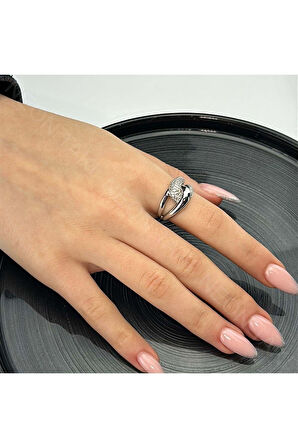 Zirkon Taşlı, Yüzük 138, Gümüş Renk, Ayarlanabilir