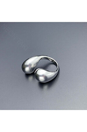 Damla Bottega Model, Paslanmaz Çelik Yüzük 145, Gümüş Renk, Ayarlanabilir