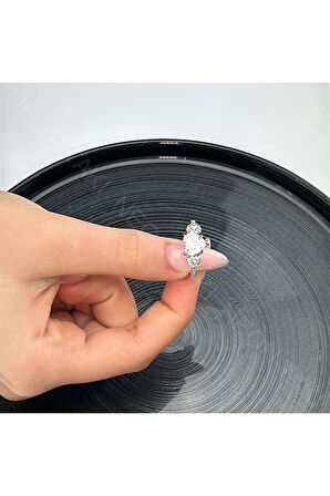 Zirkon Taşlı, Kalp, Paslanmaz Çelik Yüzük 151, Kasa Gümüş Renk, Ayarlanabilir