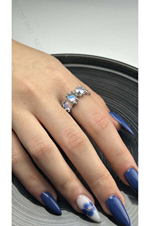 Taşlı Paslanmaz Çelik Yüzük 156, Gümüş Renk, Ayarlanabilir