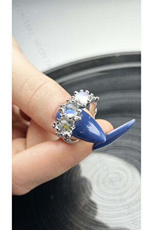 Taşlı Paslanmaz Çelik Yüzük 156, Gümüş Renk, Ayarlanabilir