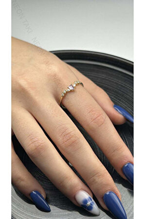 Zirkon Taşlı, Paslanmaz Çelik Yüzük 161, Altın Renk, Ayarlanabilir