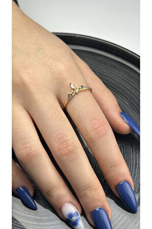 Zirkon Taşlı, Paslanmaz Çelik Yüzük 162, Altın Renk, Ayarlanabilir