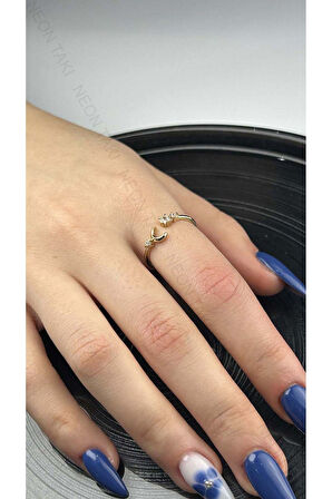 Zirkon Taşlı, Ay ve Yıldız Figürlü, Paslanmaz Çelik Yüzük 163, Altın Renk, Ayarlanabilir