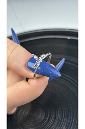 Zirkon Taşlı, Paslanmaz Çelik Yüzük 164, Gümüş Renk, Ayarlanabilir