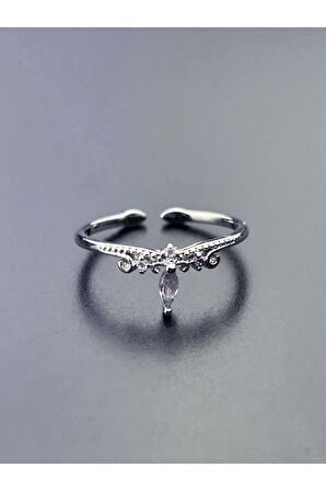 Zirkon Taşlı, Paslanmaz Çelik Yüzük 164, Gümüş Renk, Ayarlanabilir