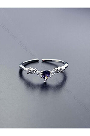 Zirkon Taşlı, Paslanmaz Çelik Yüzük 165, Gümüş Renk, Ayarlanabilir