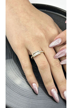 Zirkon Taş, Altın Kaplama, Paslanmaz Çelik Yüzük 167, Altın Renk, Ölçü 17mm