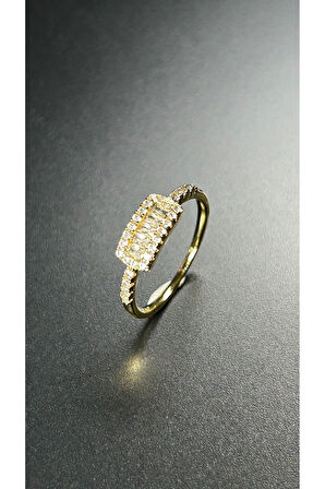 Zirkon Taş, Altın Kaplama, Paslanmaz Çelik Yüzük 168, Altın Renk, Ölçü 18mm