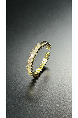 Zirkon Taş, Altın Kaplama Çelik Yüzük 171, Altın Renk, Ayarlanabilir