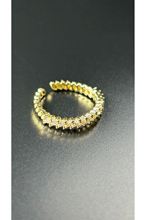 Zirkon Taş, Altın Kaplama Çelik Yüzük 171, Altın Renk, Ayarlanabilir