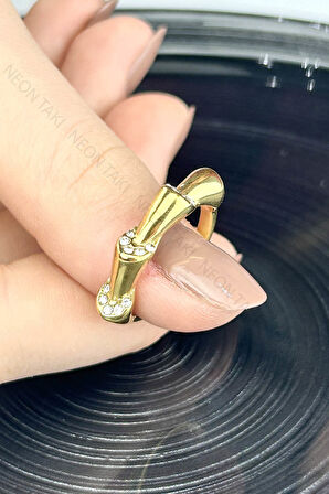 Zirkon Taşlı, Paslanmaz Çelik Yüzük 178, 18 mm, Altın Rengi