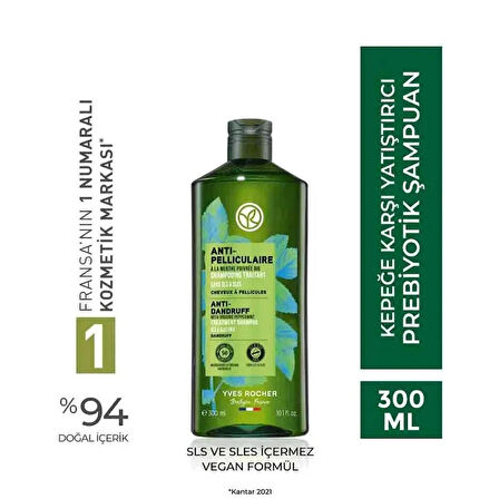 Yves Rocher Kepeğe Karşı (Anti Pelliculaire) Yatıştırıcı Prebiyotik Şampuan - Tuzsuz & Vegan-300 ml