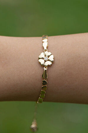 Kalpli Zincir Yonca Altın Bileklik