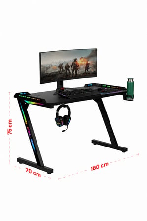 Aura RGB LED’li Siyah Oyuncu Masası (160 × 70 cm)