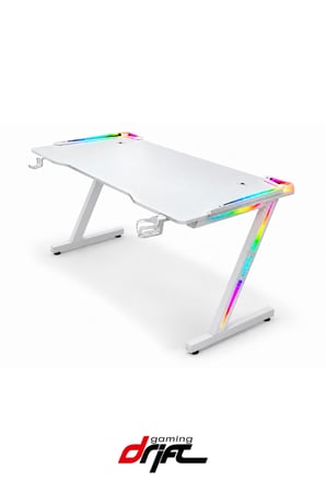 Aura White RGB LED’li Beyaz Oyuncu Masası | 120 × 60 cm
