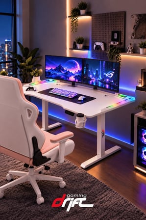 Flow Beyaz RGB LEDli Elektrikli Yükseklik Ayarlı Oyuncu ve Çalışma Masası