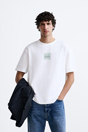 The Champ Bisiklet Yaka Syzygy Yazılı Oversize Beyaz Erkek T-shirt